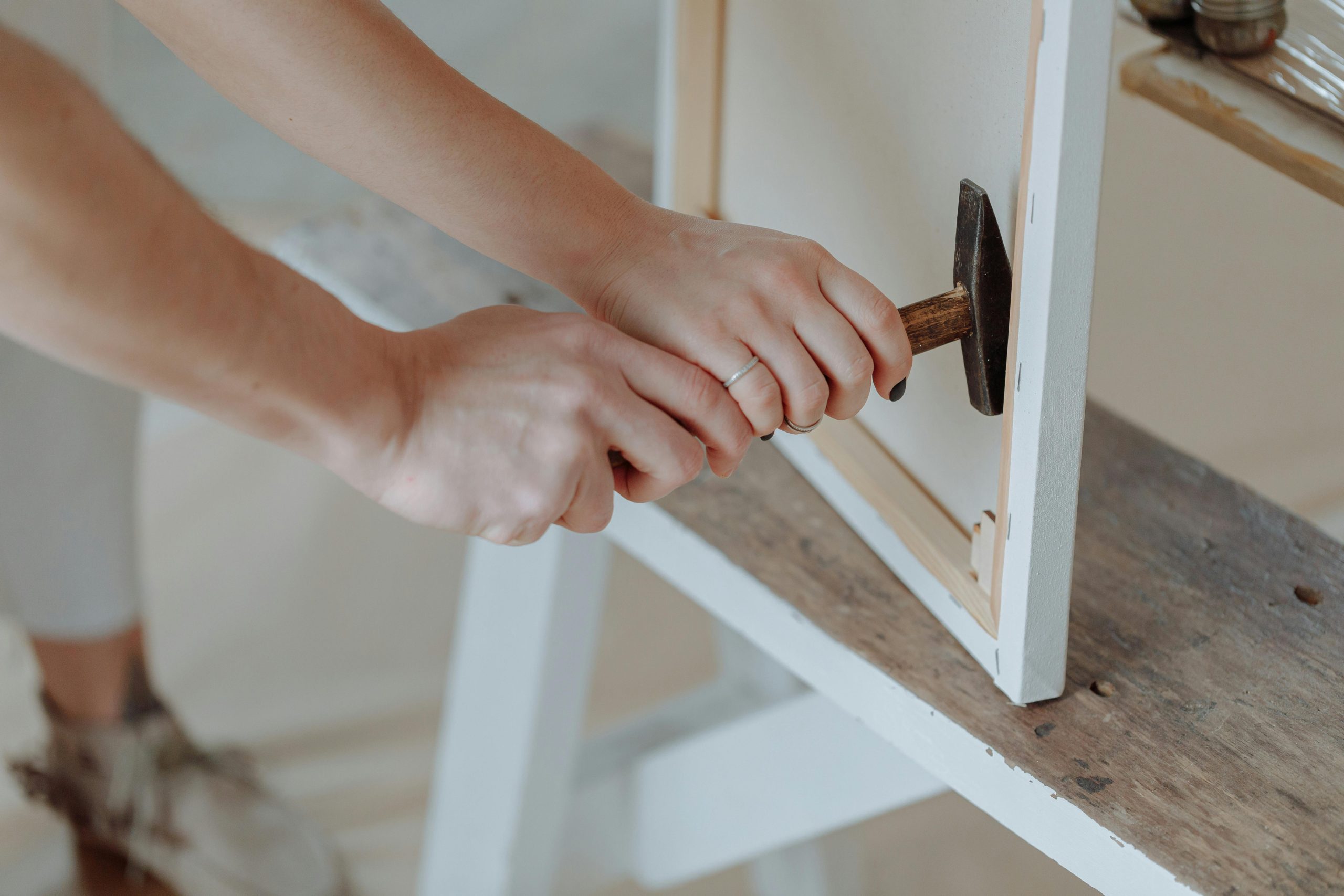 woman making a picture frame